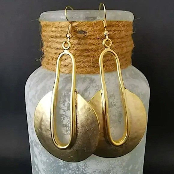 Gold Boho Earrings Geometric Irregular Dangle - Picture 1 of 6
